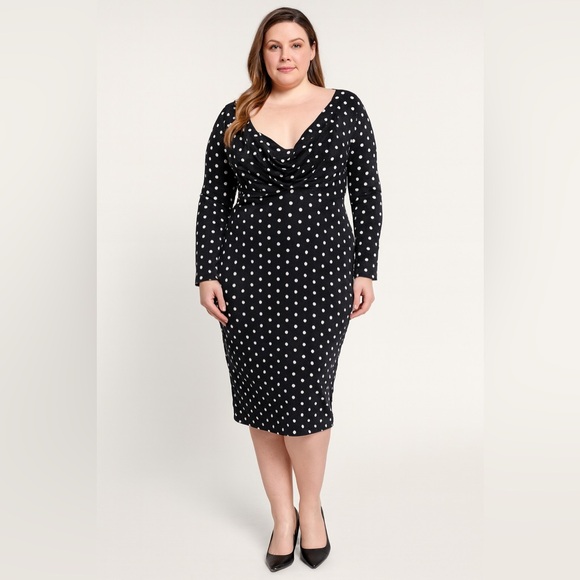 Missord Dresses & Skirts - Missord Polka Dot Midi Dress 4X Cowl Neck Retro Pinup Wiggle Plus Size